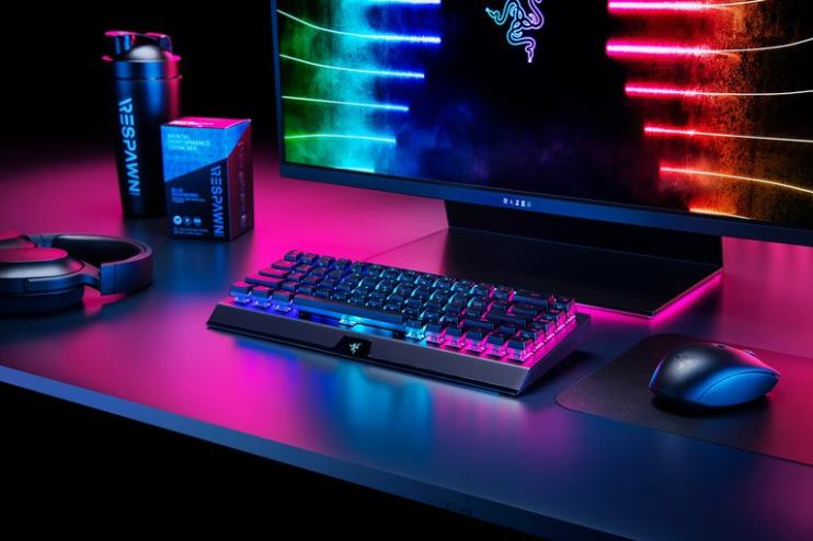 Razer Blackwidow v3 Mini Hyperspeed – Phantom Edition – gelber Schalter – US Tastatur Schwarz 46PD64